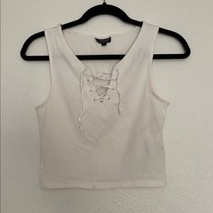 Topshop white cropped lace up top